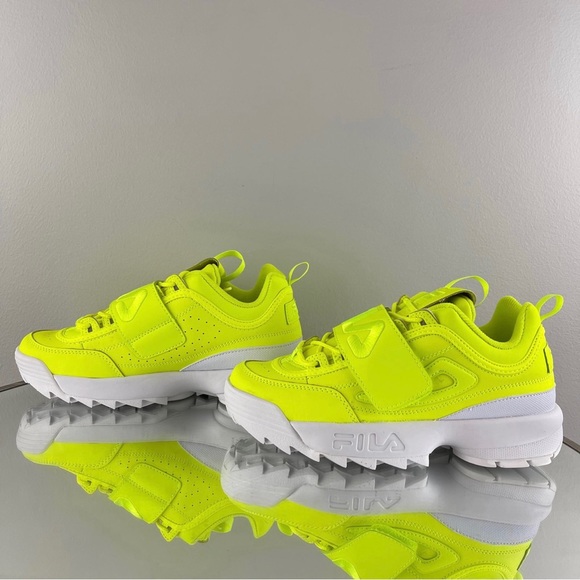FILA Women’s Neon Safety Yellow Distruptor II Applique Chunky Sneakers - Picture 7 of 11
